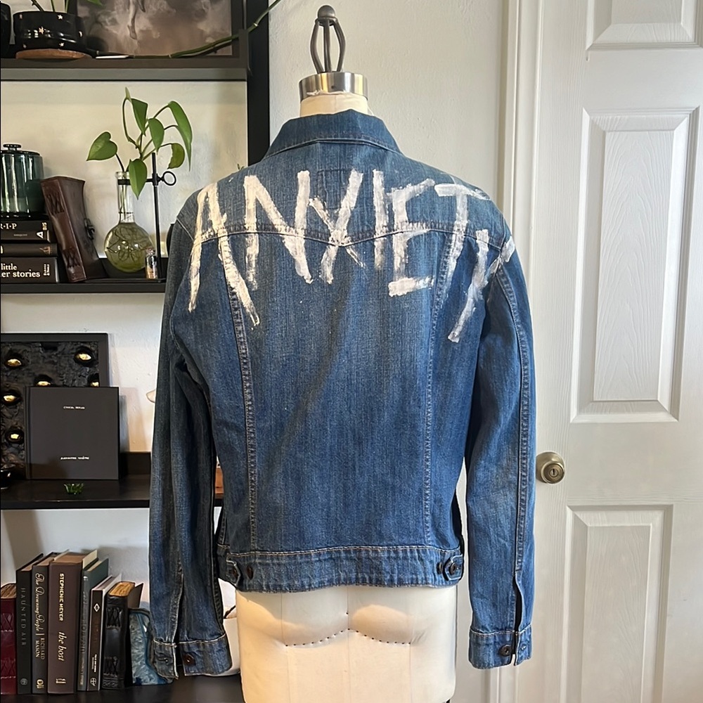 One of a Kind Anxiety Levi's Denim Jacket - women's large Copper stitching